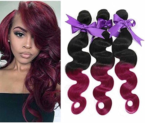 Angel Hair @ 5A Ombre Hair Extensions 12-30 Inch (#1B/99J) Peruvian Virgin Hair Body Wave, 1Pcs/lot, 300g 3 Bundles Ombre Virgin Hair. (18 20 22)