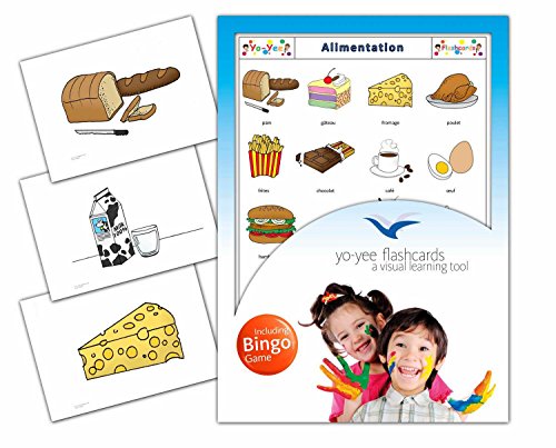 Food Flashcards in French Language - Flash Cards with Matching Bingo Game for Toddlers, Kids, Children and Adults - Size 4.13  5.83 in - DIN A6