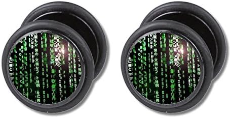 2 x Hacker Computer PC Chip Code Picture Fake Plug Earring Stainless Steel Bar Thickness 1,2mm