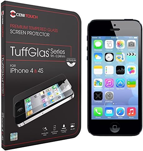 Cenitouch® - ULTRA SLIM Tempered-Glass Screen Protector for iPhone 4S / 4 [TuffGlas® Technology] (0.24mm) Latest Edition Thin Rounded Edges with 9H Hardness - Includes Microfiber Cleaning Cloth &amp; Instructions
