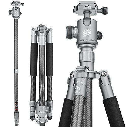 QZSD Q868C Portable Lightweight Carbon Fiber Tripod Monopod Kit 62 inch With 360 Degree Damping Ball Head For Canon Sony Video Camcorder (Sliver)