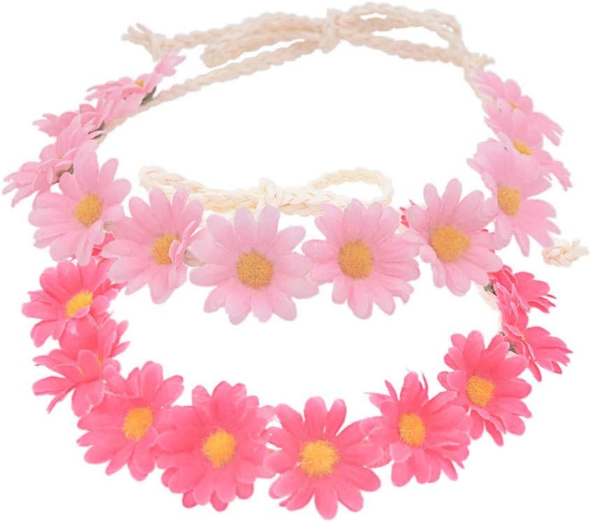 SCF2017 2Pcs Women Girls Sunflower Headband Hairband Flower Crown Hair Garland Wedding Festival(Pink+Red)