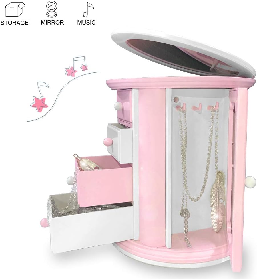 Music Jewelry Box Storage Case for Little Girls with a lot of Pullout Drawers, Pink