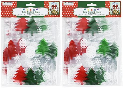 Holiday Christmas Tree Basket Bags With Twist Ties 4 Pack