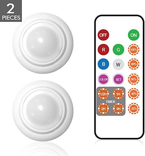 Knihk LED Puck Light with Remote Control, LED Under Cabinet Lighting, Multi Color Tap Lights for Closets (2 Pack)