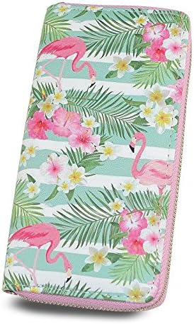 Long Wallets for Women, Print Turtle Leaves Flamingo, Ladies Clutch Purse