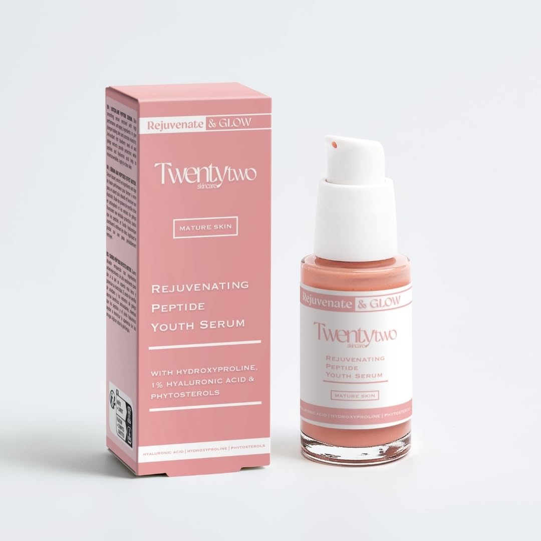 Twentytwo Rejuvenating Peptide Youth Serum - Anti-aging Peptide Serum, Targets fine lines & wrinkles - with Hydroxyproline & Hyaluronic Acid - 30ml