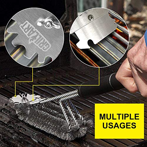 Grill Brush and Scraper Universal Fit - Adjustable BBQ Grill Accessories Cleaning Kit - 12 Grooves Safe 18" Stainless Steel Barbecue Grill Cleaner Wizard Tools for Weber Gas/Charcoal Grilling Grates
