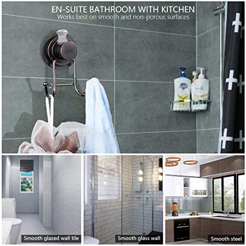 JiePai Suction Cup Towel Hook,Chrome Towel Hook Holder for Bathroom/Kitchen/Door,Stainless Steel Towel Rack Organizer for Towel, Bathrobe,Loofah,Coat,Bags (Suction Cup Towel Hook-Chrome, 1 Pack)