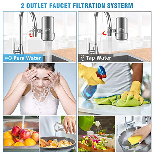 JONYJ Faucet Water Filter, 304 Stainless-Steel Water Faucet Filtration System, High Water Flow Tap Water Filter, Water Purifier Reduces Chlorine - Fits Standard Faucets (2 Filters Included)