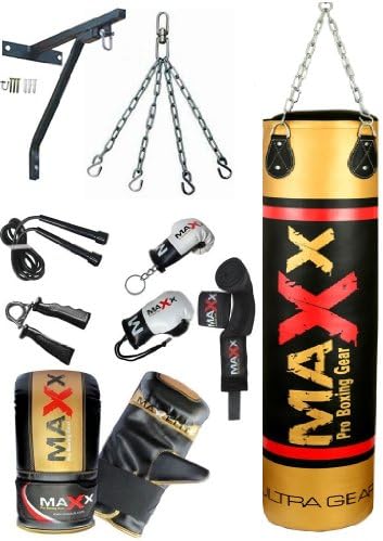 12 pcs punchbag set blk/Gold bag gloves, wall bracket gloves & more bag size 3ft, 4ft,5ft