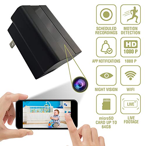Wireless Hidden Spy Camera USB Charger WiFi Spy Cam with Motion Detection, Night Vision, 1080p, Remote Surveillance, Record Option, Small Secret Nanny Cam Indoor Home Security Covert Camara Espia