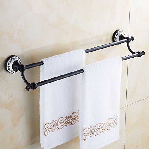 JinRou Unique Design Style European Antique Black Bronze Double Blue and White Porcelain Bathroom Accessories Towel bar