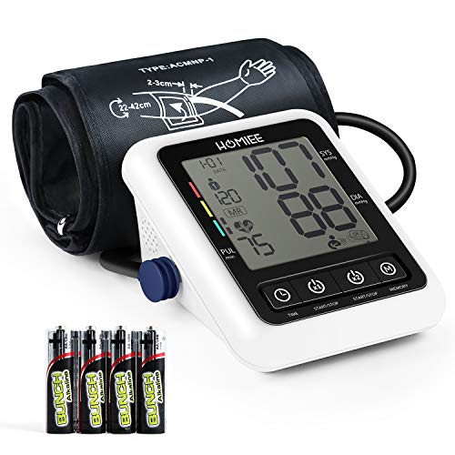 Blood Pressure Machine, HOMIEE Blood Pressure Monitor with AFIB Detection, 2 Users 240 Memories, 2.4" LCD Display & 22-42CM Large Arm Cuff, 4X AA Batteries Included, No Adapter, White
