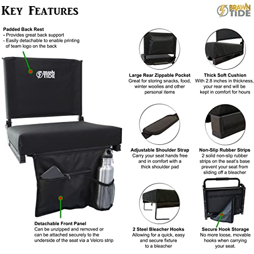 BRAWNTIDE Wide Stadium Seat Chair Extra Thick Padding, Bleacher Hooks