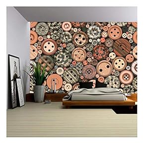 Random Color Buttons Seamless Vintage Pattern Tile - Removable Wall Mural | Self-Adhesive Large Wallpaper - 66x96 inches