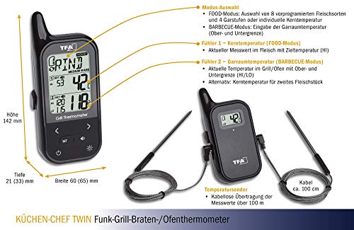 TFA Dostmann Küchen-Chef Digitales Bratenthermometer/Grillthermometer Funk, 2 Einstechfühler zur Messung der Ofen- und… – Bild 7