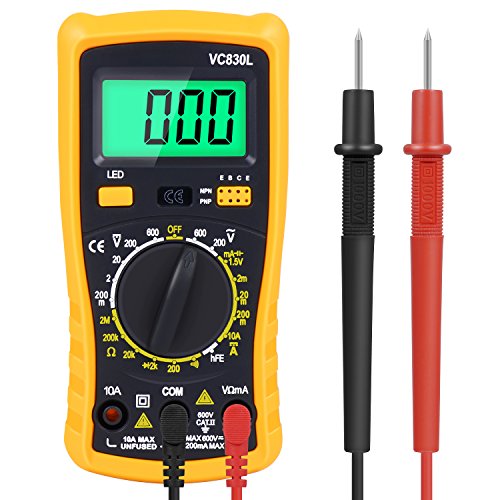Digital Multimeter, Amoner Auto-ranging Electronic Amp Volt Ohm Voltage Meter Multimeter with Diode,AC Current,Transistors,Temperature,Resistance Test Tester and Emerald-green Backlit LCD Display