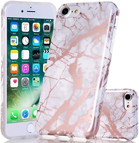 Phone 7 Case, iPhone 8 Case, Wastou Marble Pattern Slim Fit Soft Flexible TPU Silicone Protective Cover Case [Support Wireless Charging] for Apple iPhone 7(2016)/iPhone 8(2017) (Grey Rose Gold)