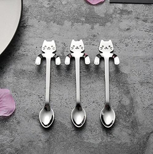 YJYdada 1 Piece Cute Cat Spoon Long Handle Spoons Flatware Drinking Tools Kitchen Gadget - Thumbnail 4