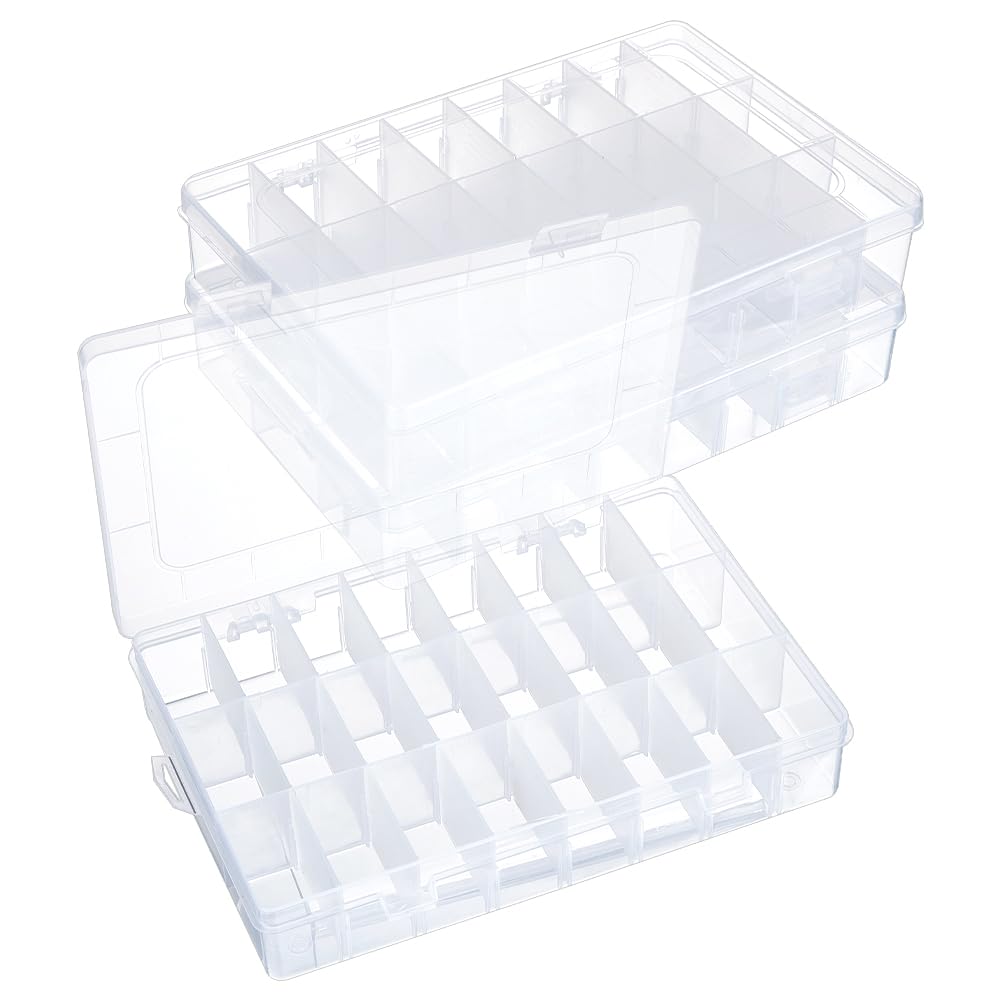 NBEADS 3 Pcs 24 Grids Plastic Organizer Box, Clear Plastic Jewelry Dividers Box Organizer Mini Tackle Box Jewelry Storage Container for Beads Art DIY Crafts Jewelry Fishing Tackle, 20x10.4x3.7cm