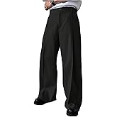 GORGLITTER Men's Baggy Dress Pants Wide Leg Business Casual Pleated Vintage Trousers with Pocket Old Money Clothes