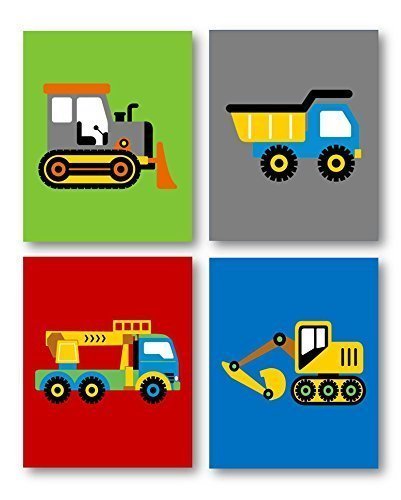 Art for Boys room, Trucks Nursery Decor, Construction Nursery Decor, Construction Wall Art, Construction Art for Kids Four Piece PRINTS ONLY, Unframed (NOT CANVAS)