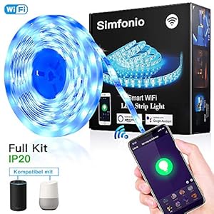 Simfonio Smart LED Streifen 5M – WIFI LED Lichterkette steuerbar via APP，Stimme – LED Leiste 5m 5050SMD 150LED RGB LED Strip Full Kit – LED Band LED Stripes mit Netzteil