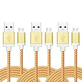 Micro USB Cable Nylon Braided 6.6ft/2m Micro USB Cable [3-Pack] By iSeeker Tangle-Free Gold-Aluminum Connectors For Samsung, HTC, Motorola, Nokia and Most Android Phone
