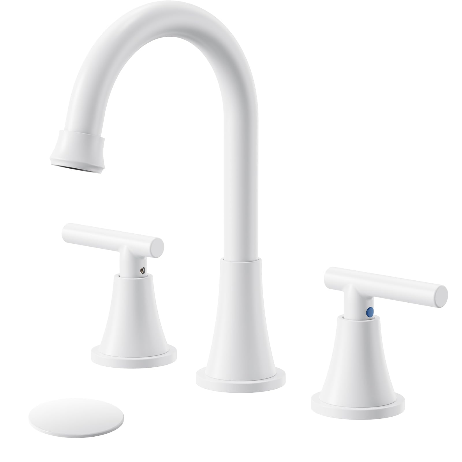 Bathroom Faucets for Sink 3 Hole, Hurran White Bathroom Sink Faucet with Pop-up Drain and Supply Lines, Stainless Steel Lead-Free Widespread Faucet for Vanity RV Farmhouse Sink Image