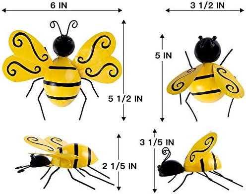 Metallic wall art set featuring bees in a backyard setting.