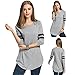 Womens Plus Size Workout Striped Baseball T-Shirt Loose Long Blouse TopGray XL