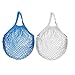 STONCEL Cotton Net Shopping Tote Ecology Market String Bag Organizer (White & Blue)