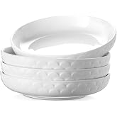DOWAN Pasta Bowls Set of 4 for Large Portions, 54 oz Textured Motif Large Salad Serving Bowls, Ceramic Plates, White Soup Bowl for Kitchen Meal Prep, Shallow Dishes Dinner Bowl Microwave Dinnerware