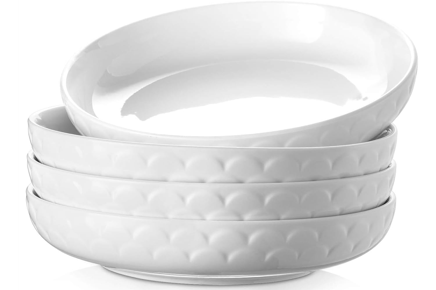 Photo 1 of DOWAN 10'' Pasta Bowls Set of 4, 54 oz Textured Motif Large Salad Serving Bowls, Ceramic Plates, White Soup Bowl for Kitchen Meal Prep, Shallow Dishes Dinner Bowl Microwave Tableware