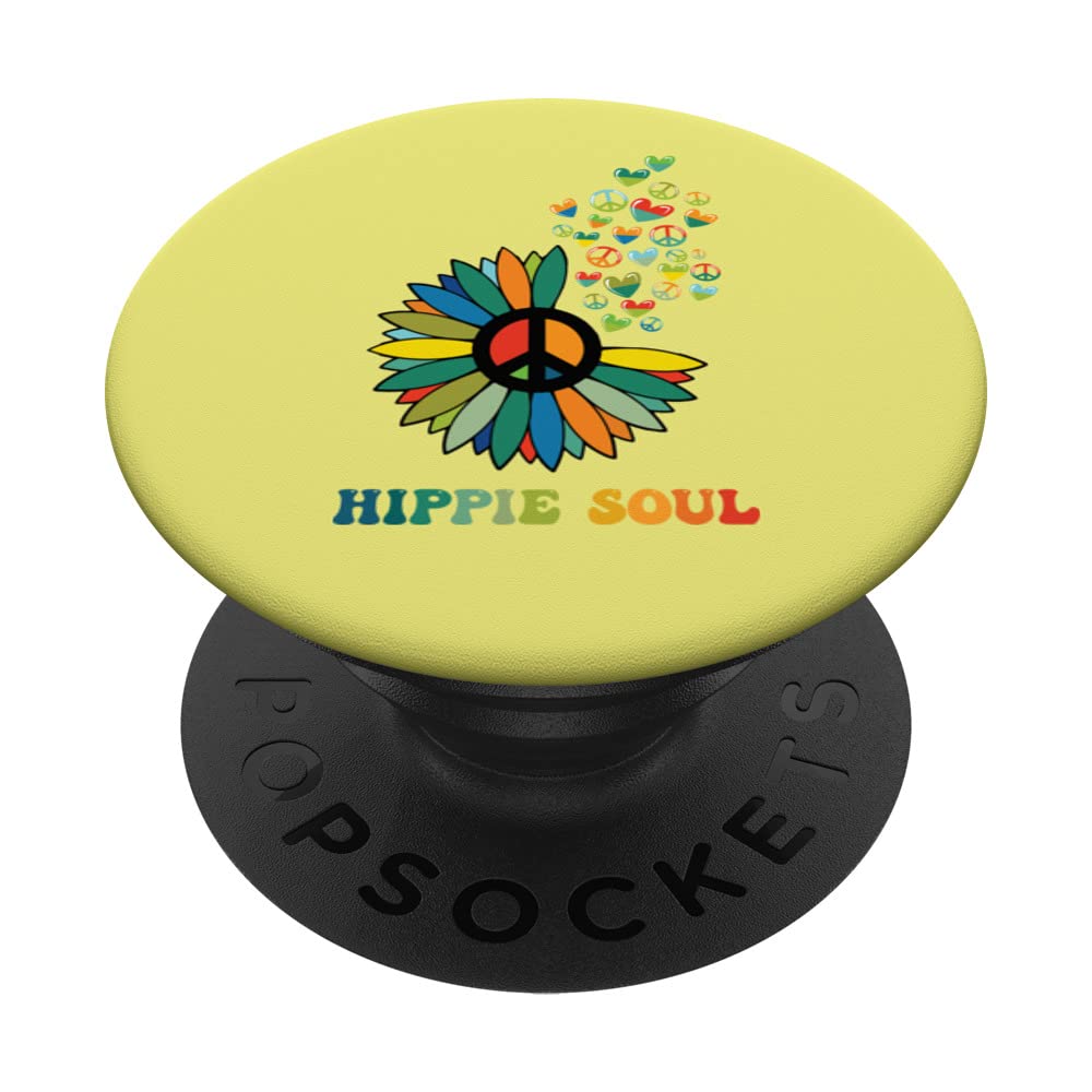 Retro Boho Vintage Heart Daisy Peace Sign Love Hippie Soul PopSockets Swappable PopGrip