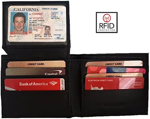 Serottini Genuine Leather RFID Blocking Wallets Mens Wallets (Bifold_2ID_Black)