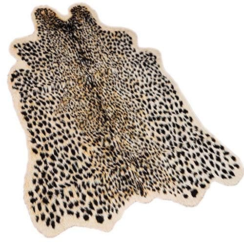 Photo 1 of Leopard Area Rug Animals Printed Hide Mats Faux Fur Cowhide Skin Carpet for Home Office, Living Room, Bedroom, 5.2ft x 6.5ft (160 x 200cm)