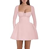 Richlylian Women's Fit and Flare Mini Dress -Sexi Dress Long Sleeve Sweetheart Neck A Line Club Party Going Out Dresses