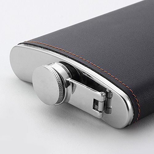YWQ Flask for Liquor and Funnel,8 Oz Leak Proof Stainless Steel Pocket Hip Flask with Black Leather Cover for Discrete Shot Drinking of Alcohol, Whiskey, Rum and Vodka, Gift for Men