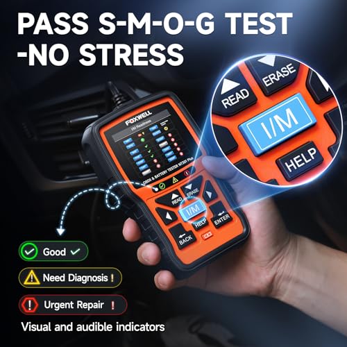 FOXWELL NT301 Plus OBD2 Code Reader Car Battery Tester 2-in-1, OBD2 Scanner Diagnostic Tool with Full OBDII Function, 12V 100-2000 CCA Battery Charging Cranking Test, I/M Readiness, Data Printing