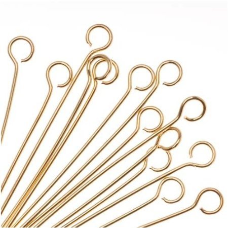 Beading Station 200-Piece Eye Pins for Jewelry Making, 1.5-Inch/35mm, Gold