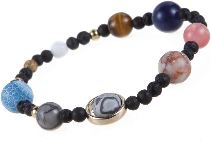 YEYULINGalaxy Solar System Bracelet Universe Nine Planets Natural Stone Stars Earth Moon Bracelets