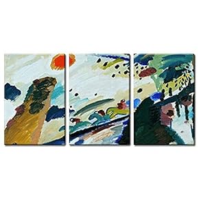 3 Panel World Famous Painting Reproduction on Canvas Wall Art - Romantic Landscape by Wassily Kandinsky - Modern Home Art Ready to Hang - 16"x24" x 3 Panels