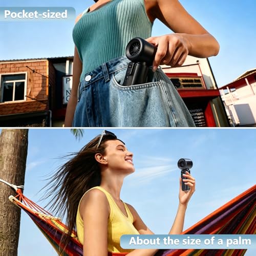 Gemmac Portable Rechargeable Turbo Fan 3000mAh USB C | 1-100 Speeds with LED Display Hook Rechargeable Battery Ventilo Handheld Woman Outdoor Travel Camping Office Home