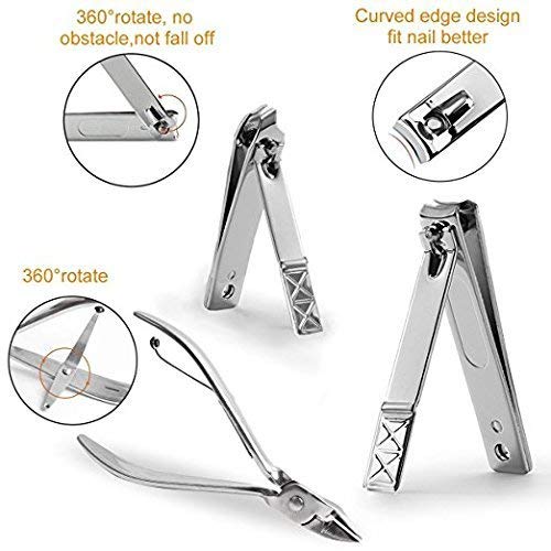 Manicure Pedicure Set, WLWQ 18 in 1 Stainless Steel Pedicure Kit Professional Nail Clippers Grooming Tools with Portable Leather Travel Case (Black)