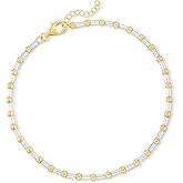 Ross-Simons Sterling Silver and 18kt Gold Over Sterling Bar and Bead Anklet. 9 inches