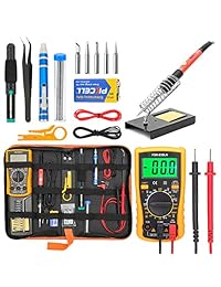 Yome   Kit de soldadura eléctrica de hierro de 60 W con interruptor de encendido apagado, multímetro digital, 5 puntas de soldadura, bomba de desoldar, destornillador, pinzas, soporte