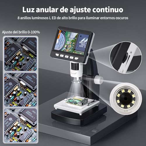 JESWO Microscopio LCD Digital, Microscopio de 4.3 Pulgadas, Aumento 1000X, Mesa elevadora Ajustable para la Mejor observación
