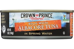 Crown Prince Natural Solid White Albacore Tuna in Spring Water, No Salt Added, 5-Ounce Cans (Pack of 6)